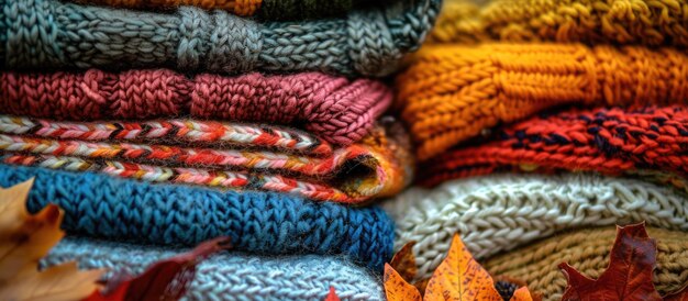 Stack of sweaters in fall