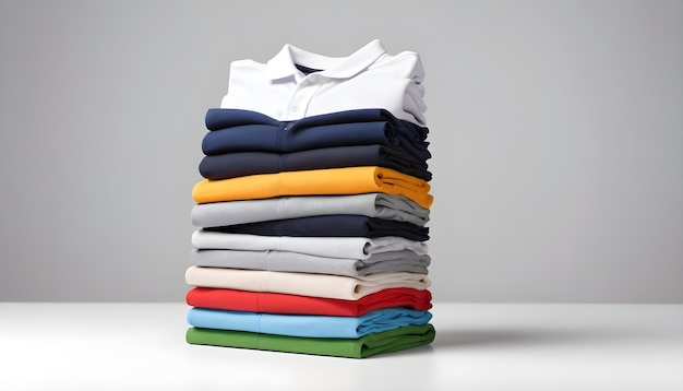 Photo stack of t shirt and polo isolated on white background