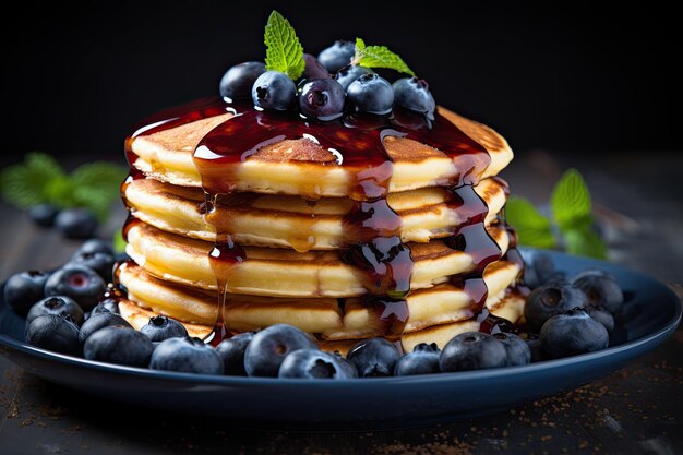 Stack of tasty blueberry pancakes