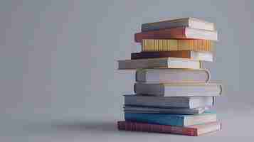 Photo a stack of ten books with different colors and sizes the books are placed on a solid gray background