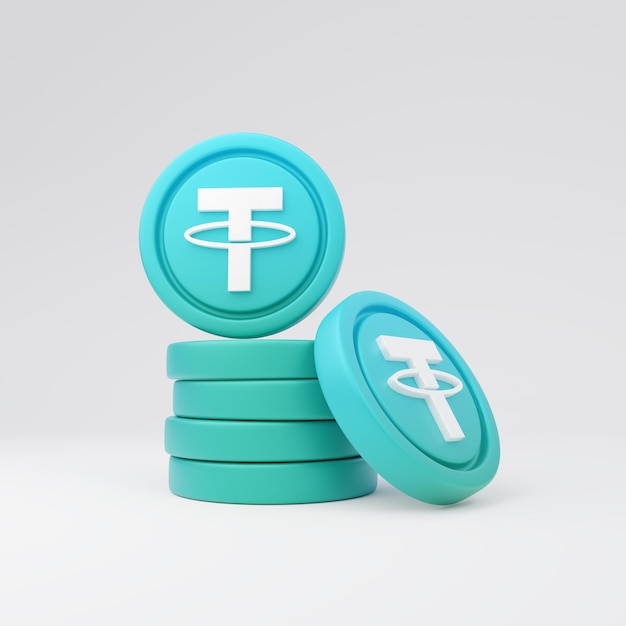 Стопка монет Tether USDT на белом фоне Концепция бизнеса и финансов