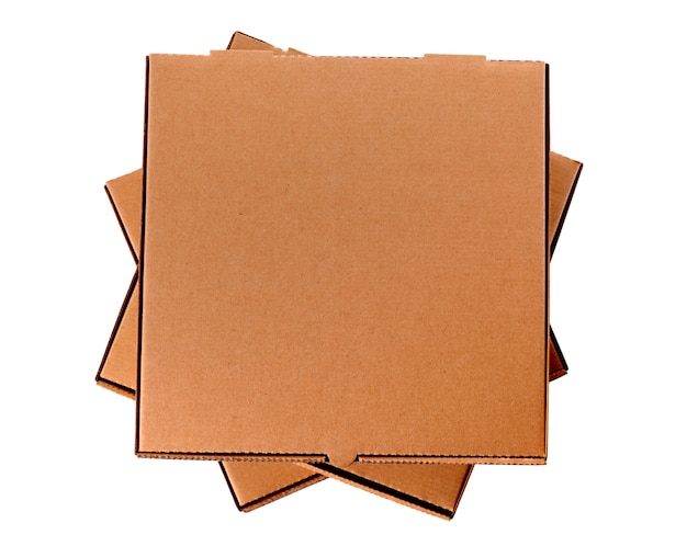 Photo stack of three brown pizza boxes