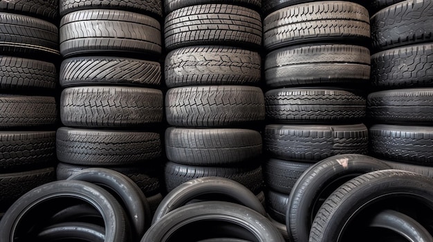 A stack of tires in a garage.