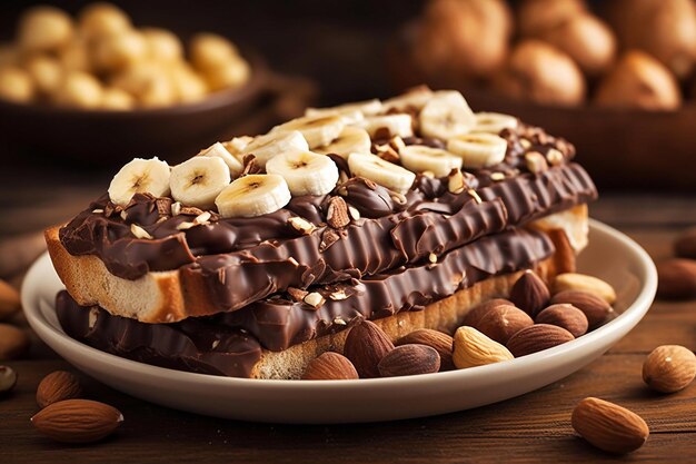 A stack of toasts with almonds on top