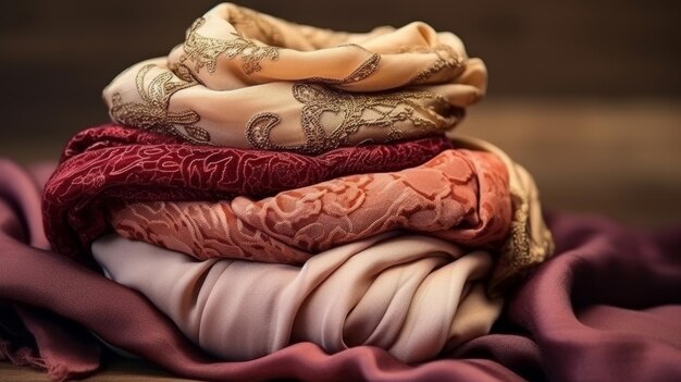 Stack of trendy womens scarves