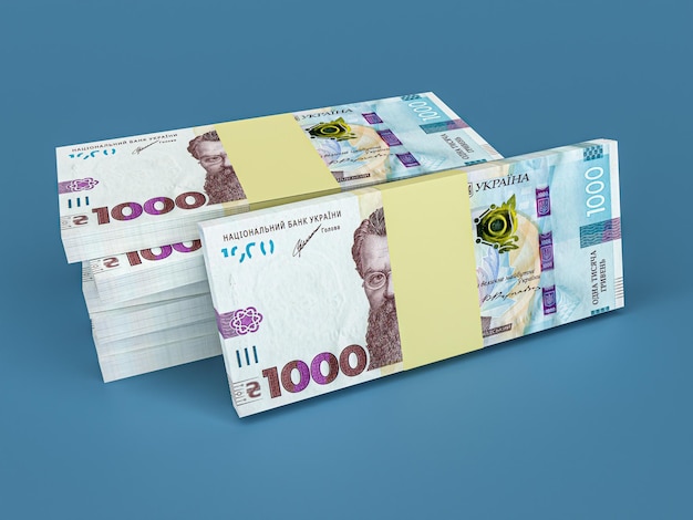 우크라이나 돈의 어리 Hryvnia Hryvna 1000의 지폐와 함께 금융 개념