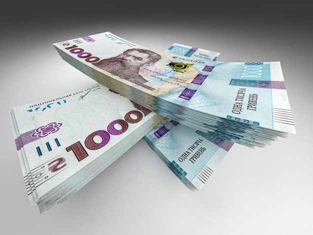 Stack of ukrainian money hryvnia grivna hryvna with 1000 banknotes Finance concept