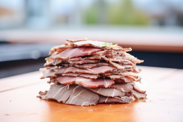 Foto pila di carne giroscopica cruda prima di essere grigliata