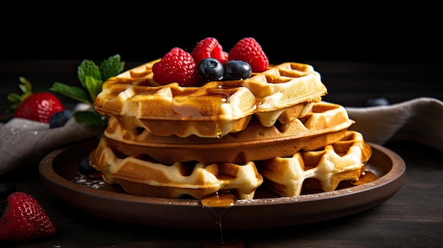 A stack of waffles with berries on top