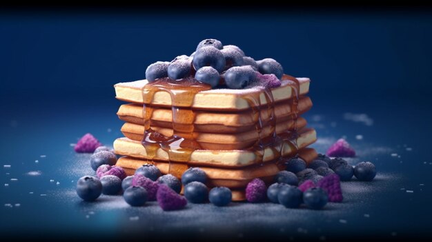 A stack of waffles with blueberries on top