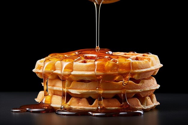 A stack of waffles with syrup on top