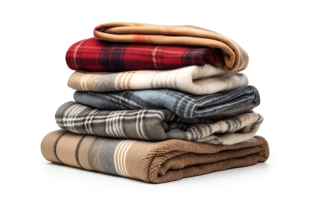 Stack of Warm and Inviting Winter Blankets On White Background