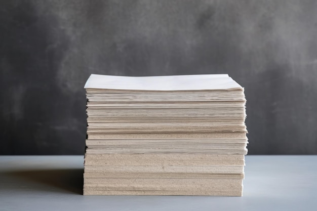 Stack of waste paper on grey table space for text