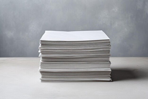 Stack of waste paper on grey table space for text