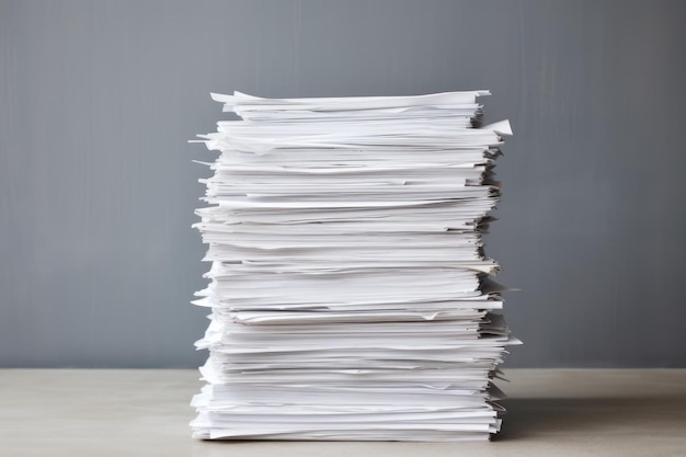 Stack of waste paper on grey table space for text