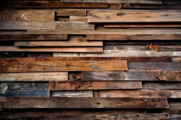 Stack of weathered wooden planks with natural imperfections and grain