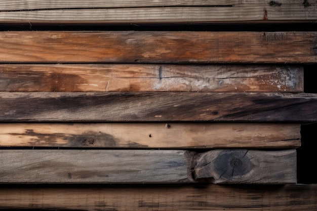 Stack of weathered wooden planks with natural imperfections and grain