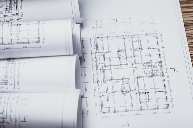 白い建設設計図のスタック