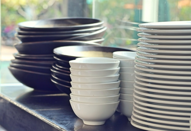 stack of white dishes 