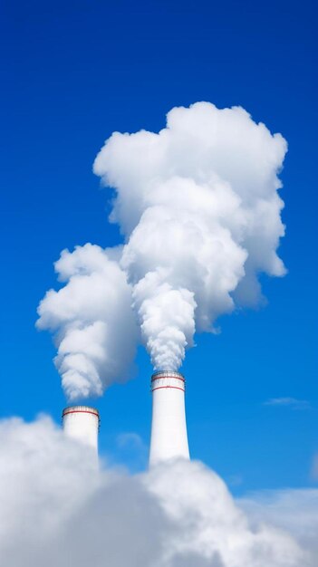 Photo a stack of white smoke against a blue sky