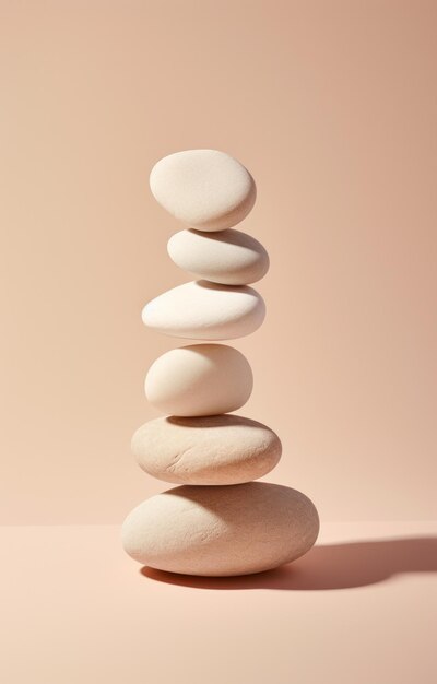 a stack of white stones on a beige surface