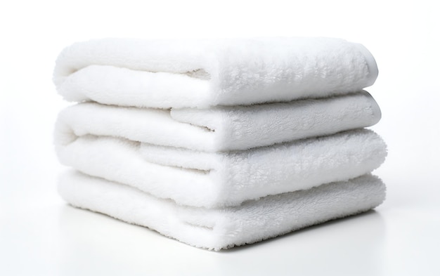 Stack of white towels isolated on a white background soft focus