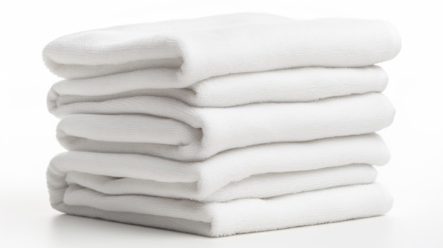 a stack of white towels on a white surface