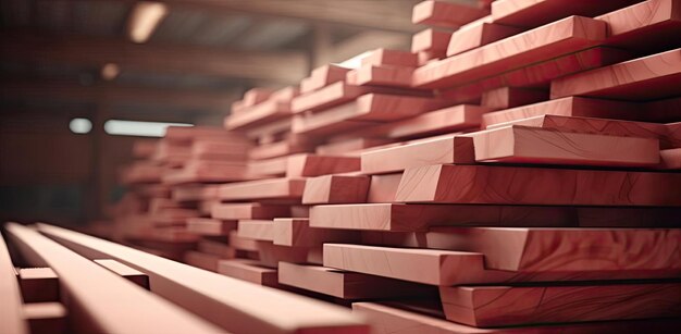 Photo a stack of wood logs in an industrial warehouse s