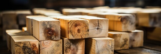 Photo stack of wood or timber on the market