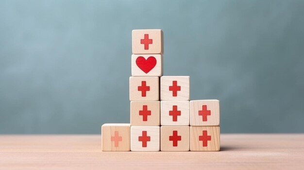 a stack of wooden blocks with a red heart on the top