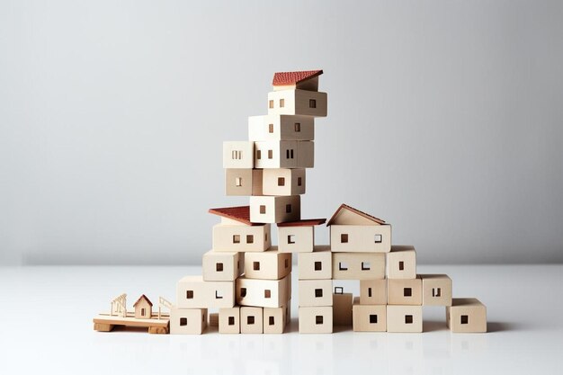Photo a stack of wooden houses with a house on the top of the tower
