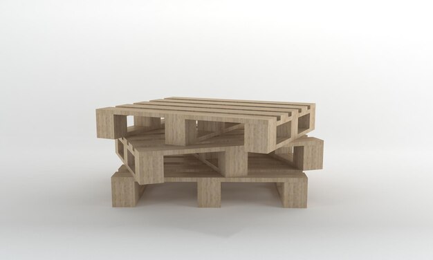 Stack of wooden pallets isolated on a white 3d illustration