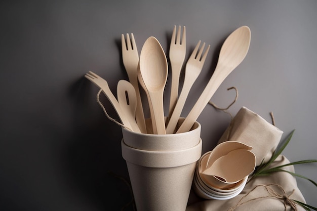 A stack of wooden spoons with forks and forks on them Plastic Free July