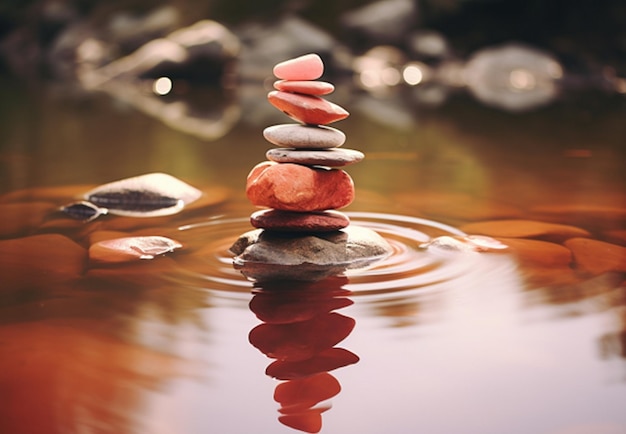 Photo stack of zen stones on the sea shore