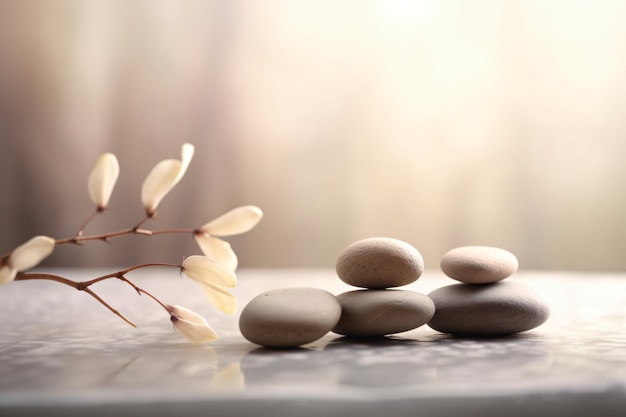 A stack of zen stones sits on a table