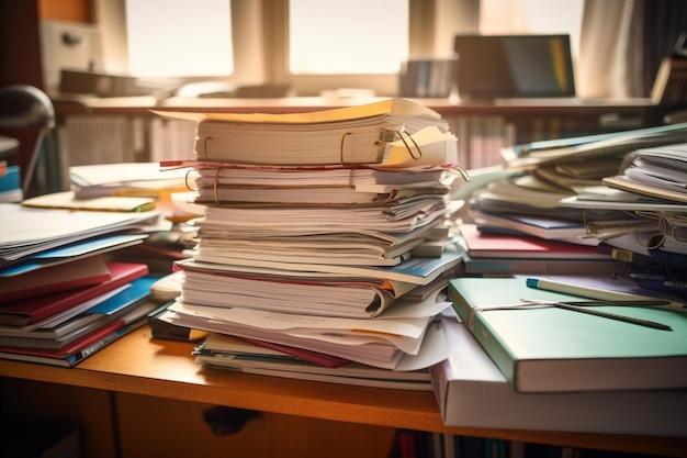 stacked the books cluttered white background High quality photo