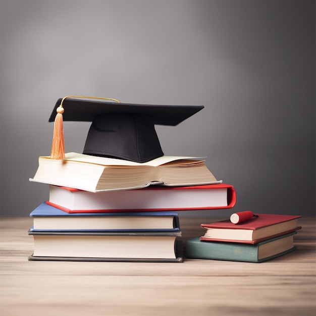 Stacked Books Graduation Cap Open Book Education