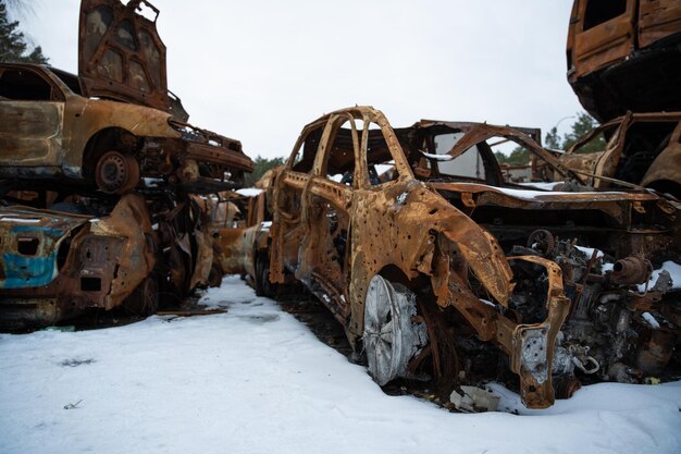 Stacked a bunch of crashed cars after fire and missiles attacks in town