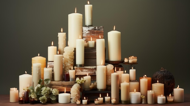 Stacked candles of varying heights