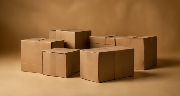 Картонные коробки, сложенные на деревянной поверхности