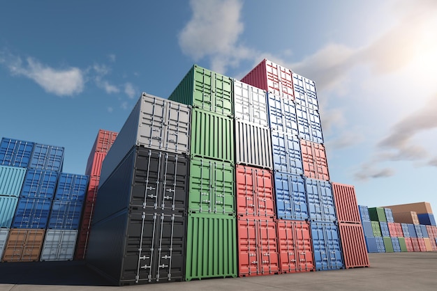 Stacked cargo containers for temporary storage loading unloading and sorting at the container point