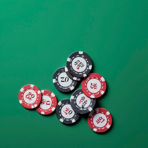 Stacked casino tokens on green background