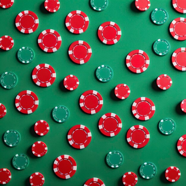 Stacked casino tokens on green background