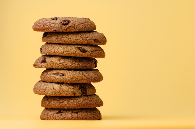 Stacked chocolate chip cookies