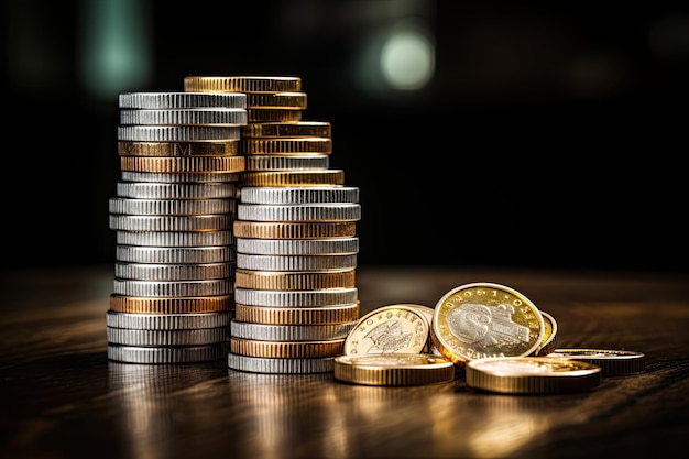 Stacked coins on a flat surface