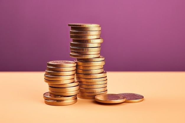 Stacked coins on a flat surface