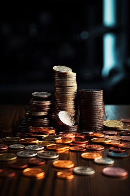 Stacked coins on a flat surface