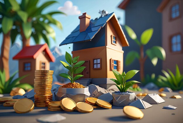 Photo stacked coins and house