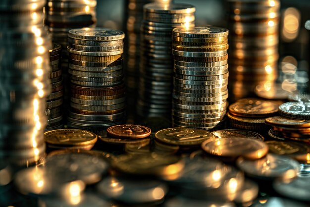 Photo stacked coins on table