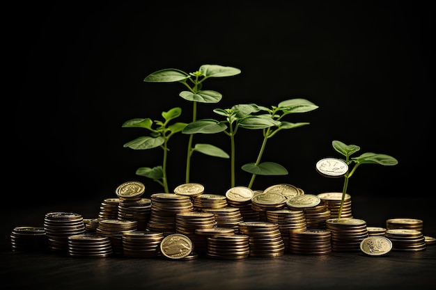 stacked coins with plants